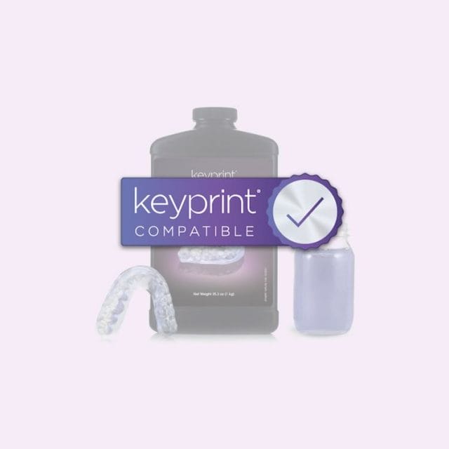 Keyprint Logo over a bottle of Keyprint Bottle of material
